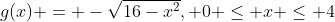 g(x) = -\sqrt{16-x^2}, 0 \le x \le 4