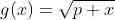 g(x)=\sqrt{p+x}