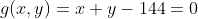 g(x,y)=x+y-144=0