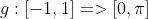g:[-1,1]=>[0,\pi]