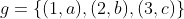g=\{(1,a),(2,b),(3,c)\}~\&~f=\{(a,p),(b,q),(c,r),(  d,r)\}