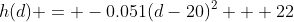 h(d) = -0.051(d-20)^2 + 22