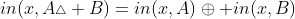 in(x,A{\scriptstyle\triangle} B)=in(x,A)\oplus in(x,B)