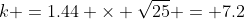 k =1.44 \times \sqrt{25} = 7.2