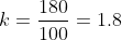 k=\frac{180}{100}=1.8