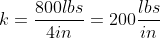 k=\frac{800lbs}{4in}=200\frac{lbs}{in}
