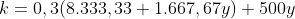 k=0,3(8.333,33+1.667,67y)+500y