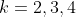 k=2,3,4