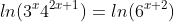 ln(3^{x}4^{2x+1})=ln(6^{x+2})