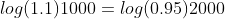 log(1.1)1000=log(0.95)2000