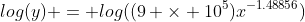 log(y) = log((9 \times 10^5)x^{-1.48856})