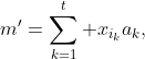 m'=\sum_{k=1}^t x_{i_k}a_k,