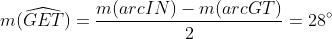 m(\widehat{GET})=\frac{m(arcIN)-m(arcGT)}{2}=28^{\circ}