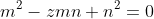m^2-zmn+n^2=0