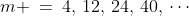 m \:=\:4,\,12,\,24,\,40,\,\cdots