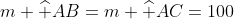 m \widehat {AB}=m \widehat {AC}=100