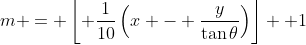 m = \left\lfloor \frac{1}{10}\left(x - \frac{y}{\tan\theta}\right)\right\rfloor +1