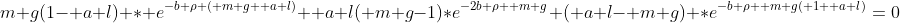 m g(1- a l) * e^{-b \rho ( m g+ a l)}+ a l( m g-1)*e^{-2b \rho  m g}+( a l- m g) *e^{-b \rho  m g( 1+ a l)}=0