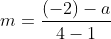 m=\frac{(-2)-a}{4-1}