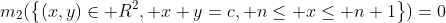 m_2(\left\{(x,y)\in\mathbb R^2, x+y=c, n\leq x\leq n+1\right\})=0