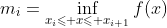 m_i=\inf_{x_{i}\leqslant x\leqslant x_{i+1}}f(x)