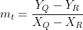 m_t=\frac{Y_Q-Y_R}{X_Q-X_R}