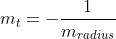 m_t=-\frac1{m_{radius}}~\implies~m_t=-\frac{X_P - X_C}{Y_P - Y_C}