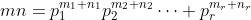 mn=p_1^{m_1+n_1}p_2^{m_2+n_2}\dots p_r^{m_r+n_r}