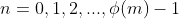 n=0,1,2,...,\phi(m)-1