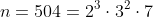 n=504=2^3\cdot3^2\cdot7