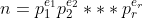 n=p_1^{e_1}p_2^{e_2}***p_r^{e_r}
