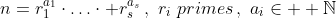 n=r_1^{a_1}\cdot\ldots\cdot r_s^{a_s}\,,\,\,r_i\,\,primes\,,\,\,a_i\in\mathbb{  N}