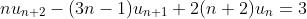 nu_{n+2}-(3n-1)u_{n+1}+2(n+2)u_n=3