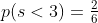 p(s<3)=\tfrac26