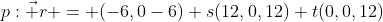 p:\vec r = (-6,0-6)+s(12,0,12)+t(0,0,12)