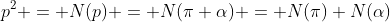 p^2 = N(p) = N(\pi \alpha) = N(\pi) N(\alpha)