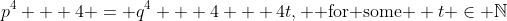 p^4 + 4 = q^4 + 4 + 4t, \text{ for some } t \in \mathbb{N}
