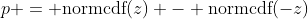 p = \text{normcdf}(z) - \text{normcdf}(-z)