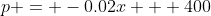 p = -0.02x + 400