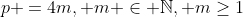 p =4m, m \in \mathbb{N}, m\ge1