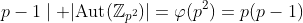 p-1\mid |\text{Aut}(\mathbb{Z}_{p^2})|=\varphi(p^2)=p(p-1)