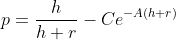 p=\frac{h}{h+r}-Ce^{-A(h+r)}
