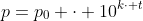 p=p_{0} \cdot 10^{k\cdot t}