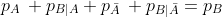 p_{A}\, p_{B|A}+p_{\bar{A}}\, p_{B|\bar{A}}=p_{B}