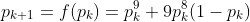 p_{k+1}=f(p_k)=p_k^9+9p_k^8(1-p_k)