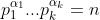 p_1^{\alpha_1}...p_k^{\alpha_k}=n