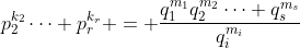 p_2^{k_2}\cdots p_r^{k_r} = \frac{q_1^{m_1}q_2^{m_2}\cdots q_s^{m_s}}{q_i^{m_i}}