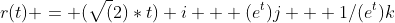 r(t) = (\sqrt(2)*t) i + (e^t)j + 1/(e^t)k