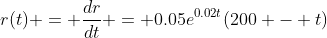 r(t) = \frac{dr}{dt} = 0.05e^{0.02t}(200 - t)