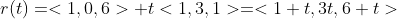 r(t)=<1,0,6>+t<1,3,1>=<1+t,3t,6+t>